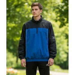 Mizuno Impermalite Lightweight Jacket Men's Packable Waterproof Black Blue Sz XL